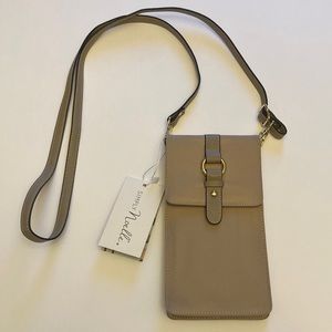 Phone Holder with screen protector and touchscreen capability khaki taupe nylon